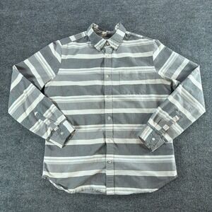 Gap The Modern Oxford Mens Large Grey White Striped Button Down Shirt Preppy